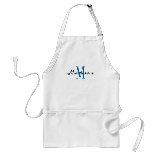 Modern Blue White Monogram Script Name Womens Schürze (Vorne)