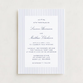 Modern Blue & White Pinstripe Wedding Invitation Einladung