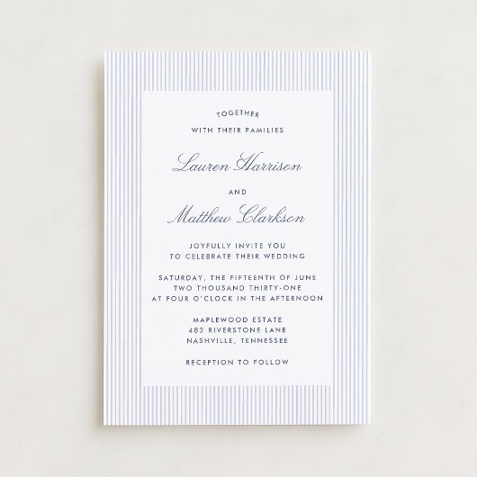 Modern Blue & White Pinstripe Wedding Invitation Einladung