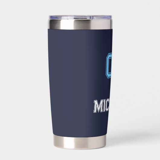 Modern Blue White Player Name Jersey Nummer Sports Thermobecher (Vorderseite)