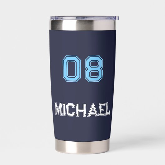 Modern Blue White Player Name Jersey Nummer Sports Thermobecher (Links)