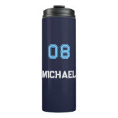 Modern Blue White Player Name Jersey Nummer Sports Thermosbecher (Vorderseite)
