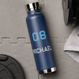 Modern Blue White Player Name Jersey Nummer Sports Trinkflasche
