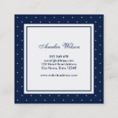 Modern Blue White Polka Dot Red Ribbon Monogram Quadratische Visitenkarte (Rückseite)
