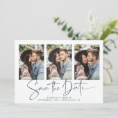 Modern Blue White Save the Date (Stehend Vorderseite)