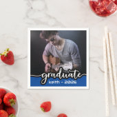 Modern Blue White Script Foto Napkins Serviette (Beispiel)