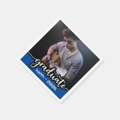 Modern Blue White Script Foto Napkins Serviette (Ecke)