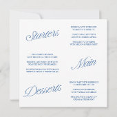 Modern Blue & White Script Wedding Menu Card Einladung (Rückseite)