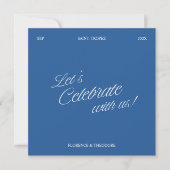 Modern Blue & White Script Wedding Menu Card Einladung (Vorderseite)