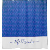 Modern Blue White Seashell Monogram Name Coastal Duschvorhang (Vorderseite)