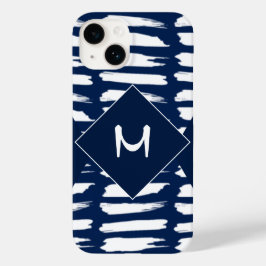 Modern Blue White Strip Monogram Custom Case-Mate iPhone 14 Hülle