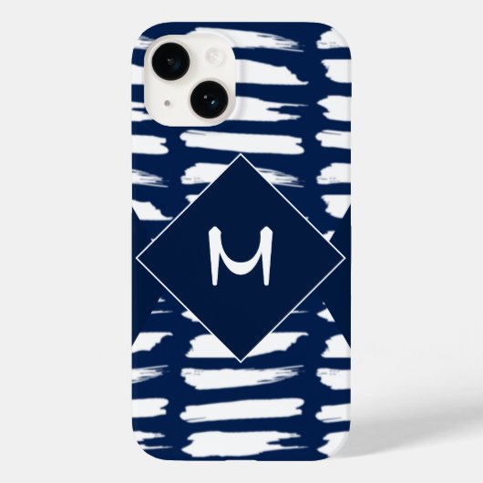 Modern Blue White Strip Monogram Custom Case-Mate iPhone Hülle (Rückseite)
