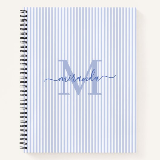 Modern Blue & White Stripes Monogram Name Notizblock (Vorderseite)