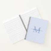 Modern Blue & White Stripes Monogram Name Notizblock (Innenseite)