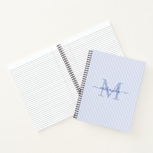 Modern Blue & White Stripes Monogram Name Notizblock (Innenseite)
