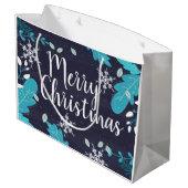 Modern Blue Winter Botanical Custom Christmas Große Geschenktüte (Rückseite Schrägansicht)