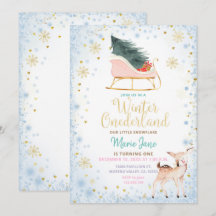 Modern Blue Winter Onederland Einladung zum Geburt