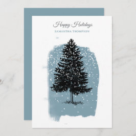Modern Blue Winter Snow Vintage Christmas Tree Feiertagskarte