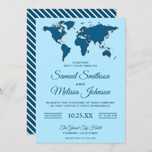 Modern Blue World Map Einladung zur Hochzeit