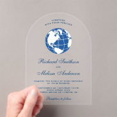 Modern Blue World Map Globe Wedding Acryleinladungen (Insitu (Handheld))