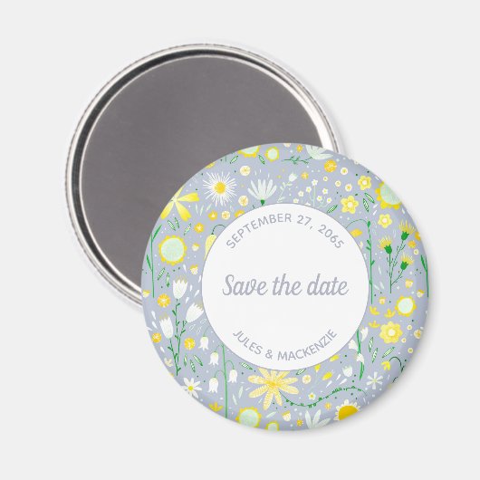 Modern Blue Yellow Floral Save the Date Magnet (Vorderseite/Rückseite)