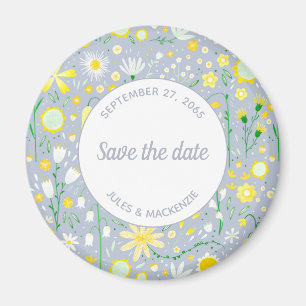 Modern Blue Yellow Floral Save the Date Magnet