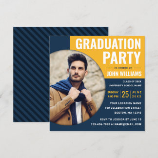 Modern Blue Yellow | Foto Graduation Party Einladung