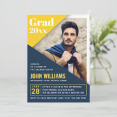Modern Blue Yellow | Foto Graduation Party Einladung (Stehend Vorderseite)