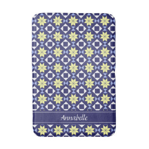 Modern Blue Yellow marokkanische Blumenmuster Name Badematte