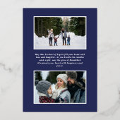 Modern Blue Yellow Menorah Stars 3 Fotos Hanukkah Folien Feiertagskarte (Rückseite)