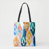 Modern Blue Yellow Watercolor Abstrakt Ikat| Tasche (Vorderseite)