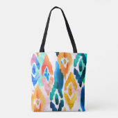 Modern Blue Yellow Watercolor Abstrakt Ikat| Tasche (Rückseite)