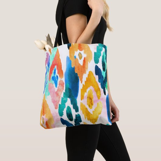 Modern Blue Yellow Watercolor Abstrakt Ikat| Tasche (Von Nahem)