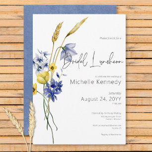 Modern Blue & Yellow Wildblumen Bridal Luncheon Einladung