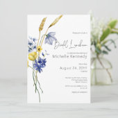 Modern Blue & Yellow Wildflowers Bridal Luncheon Einladung (Stehend Vorderseite)
