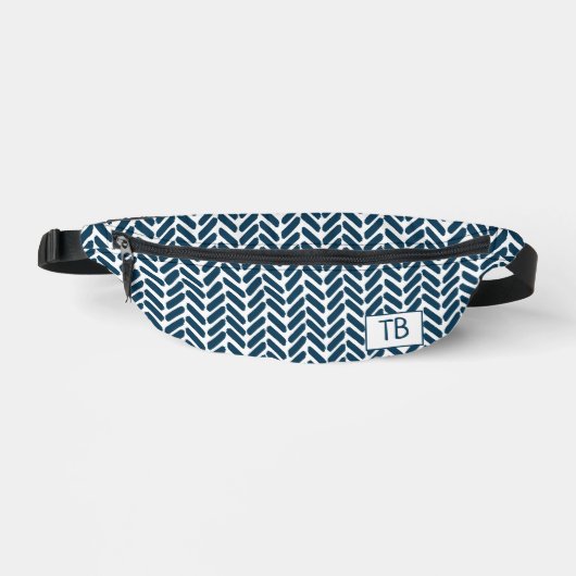 Modern Blue Zickzack Monogram Initials Bauchtasche (Vorderseite)
