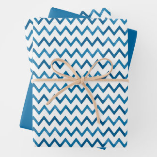 Modern Blue Zigzag Striped Gift Christmas Geschenkpapier Set