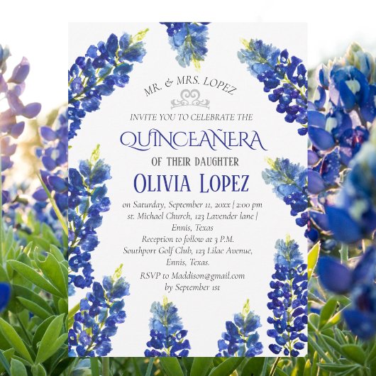Modern Bluebonnets Quinceañera Floral 15 Geburtsta Einladung