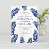 Modern Bluebonnets Quinceañera Floral 15 Geburtsta Einladung (Stehend Vorderseite)