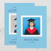 Modern Blues & White High School Photo Grad Ankündigung (Vorne/Hinten)