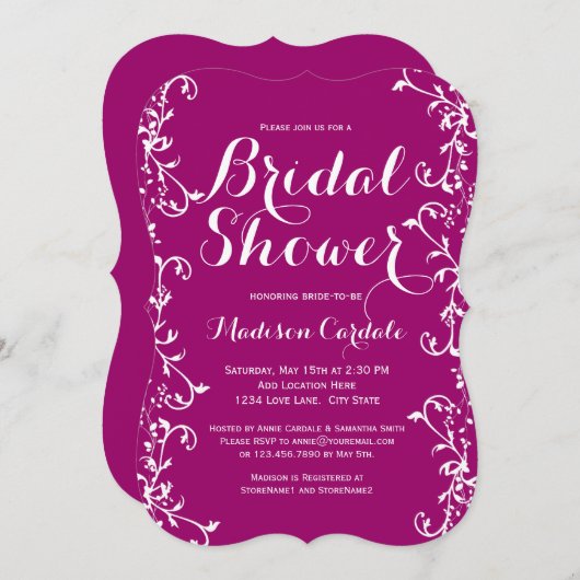 Modern blühen Sie magentarote Einladung (Vorne/Hinten)