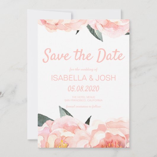 Modern Blumenpfirsiche Pink Peak Save the Date (Vorderseite)