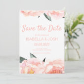 Modern Blumenpfirsiche Pink Peak Save the Date (Stehend Vorderseite)