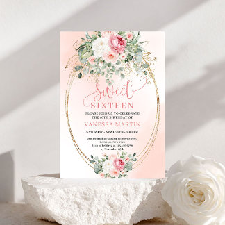 Modern Blush and Gold Sweet Sixteen Celebration Einladung
