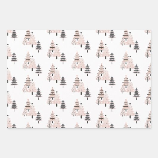 Modern Blush and Neutral Christmas Tree Geschenkpapier Set (Vorderseite)