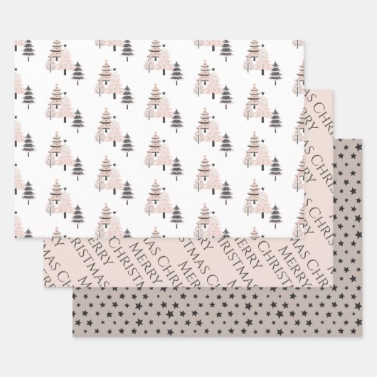 Modern Blush and Neutral Christmas Tree Geschenkpapier Set (Set)