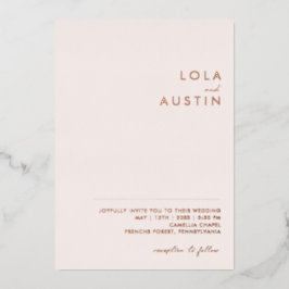 Modern | Blush and Rose Gold Lässige Hochzeit real Folieneinladung