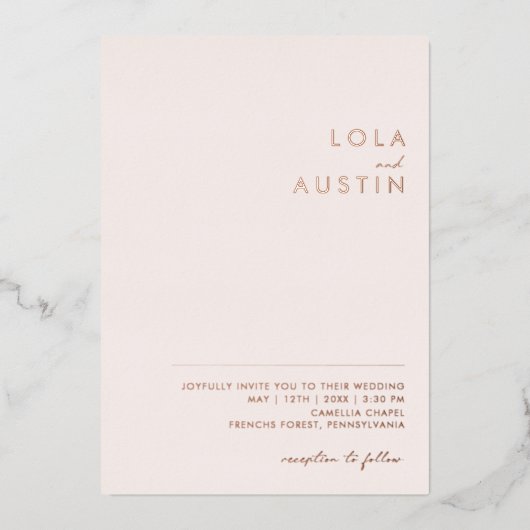 Modern | Blush and Rose Gold Lässige Hochzeit real Folieneinladung (Vorderseite)