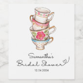 Modern Blush and White Tea Party Bridal Shower Weinetikett (Einzelnes Label)