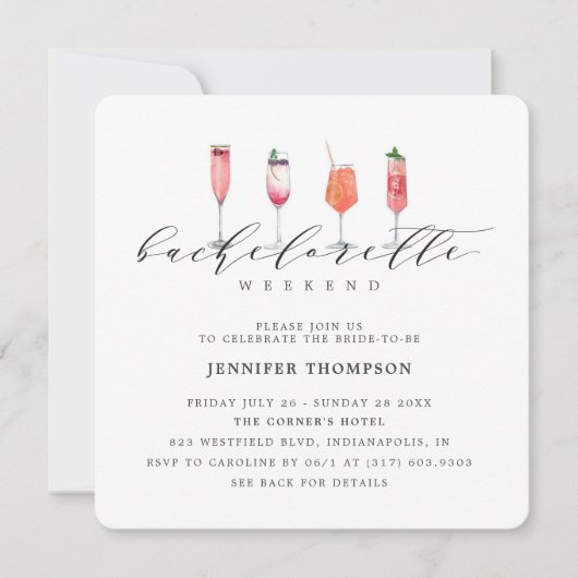 Modern Blush Bachelorette Wochenende Einladung (Vorderseite)